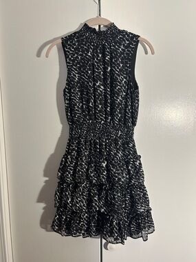 1. State Black & White Smocked Tiered Mini Dress